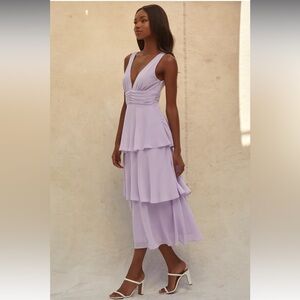 Lulu’s Celebration Time Lavender Sleeveless Tiered Midi Dress